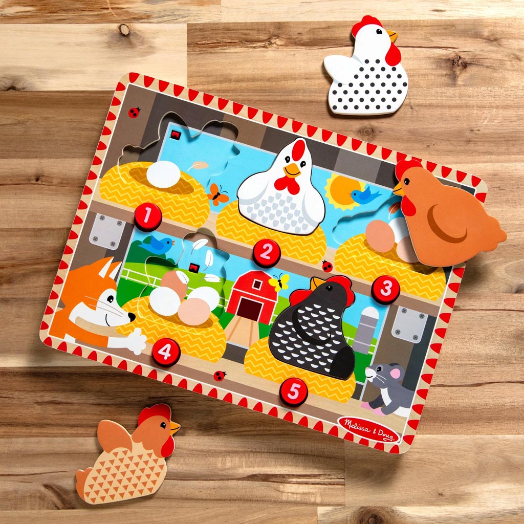 imagen de Melissa&Doug Push to Pop Puzzle – Puzzle de madera de gallinas felices - Spin Master 3