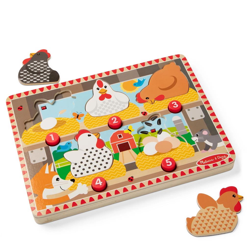 imagen de Melissa&Doug Push to Pop Puzzle – Puzzle de madera de gallinas felices - Spin Master 5