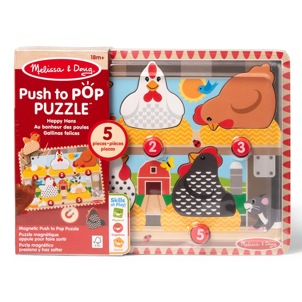 imagen de Melissa&Doug Push to Pop Puzzle – Puzzle de madera de gallinas felices - Spin Master 1