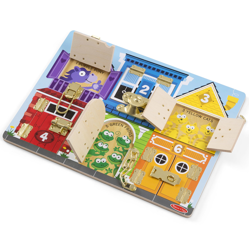 imagen de Melissa&Doug: Tabla de actividades de madera con cerraduras y pestillos - Spin Master 2
