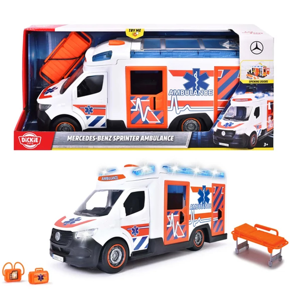 imagen de Mercedes-Benz Sprinter Ambulancia coche pequeño con luz y sonido 35cm - Dickie Toys 1