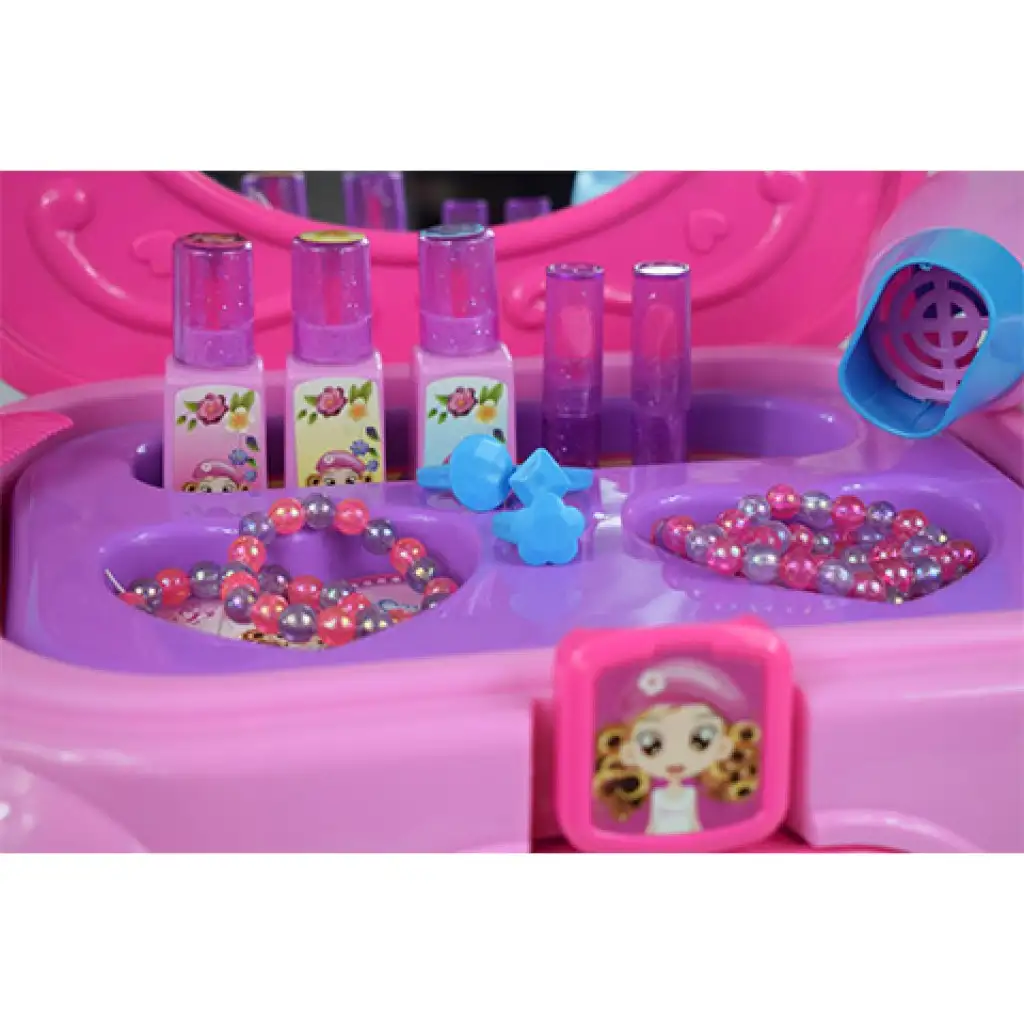 imagen de Mesa de belleza portátil con asiento, joyas y accesorios de belleza 3