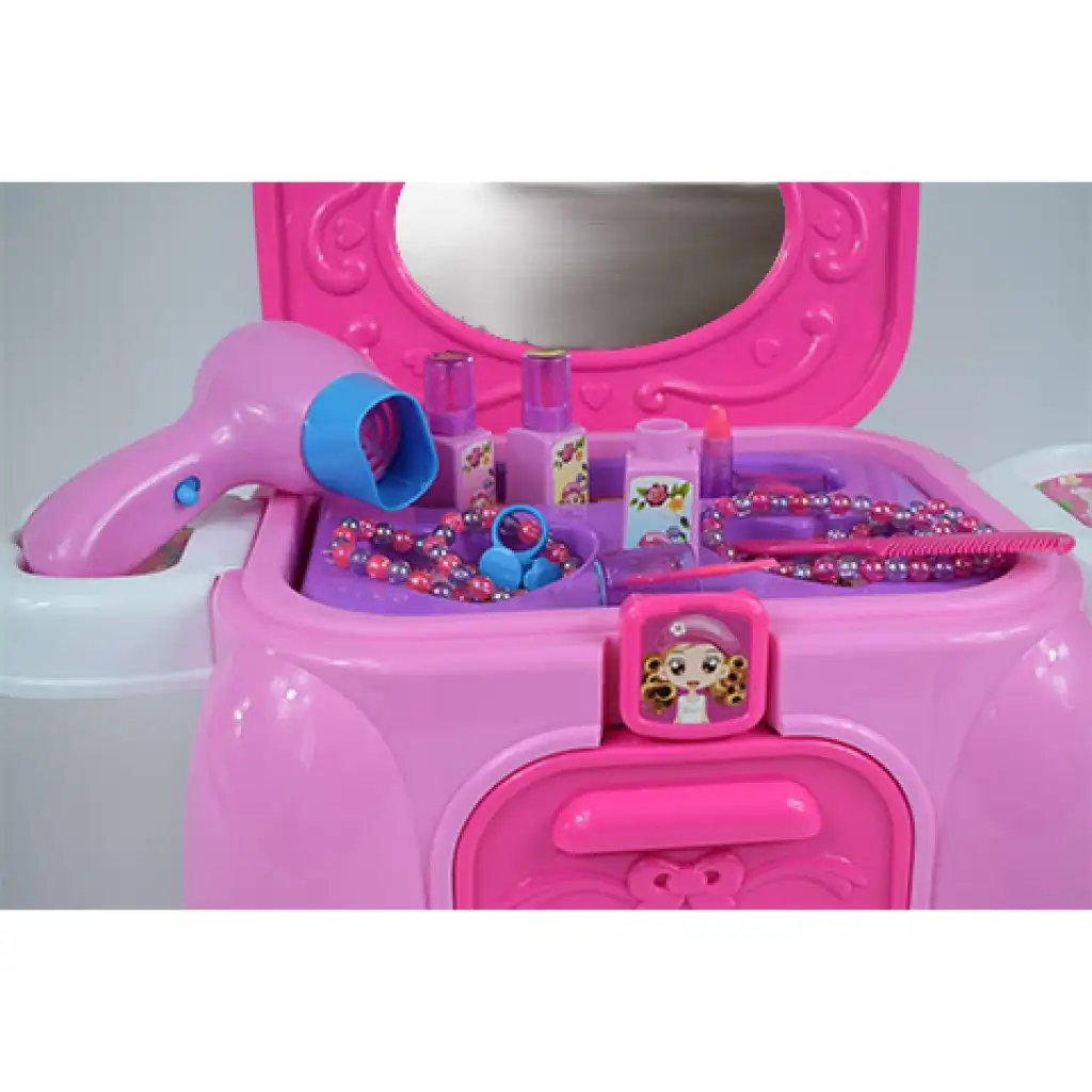 imagen de Mesa de belleza portátil con asiento, joyas y accesorios de belleza 5