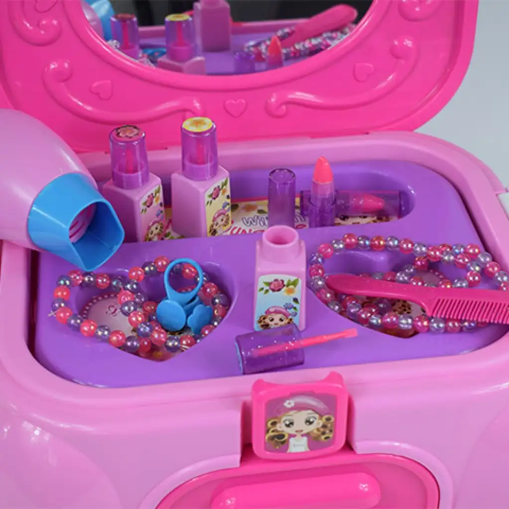imagen de Mesa de belleza portátil con asiento, joyas y accesorios de belleza 6