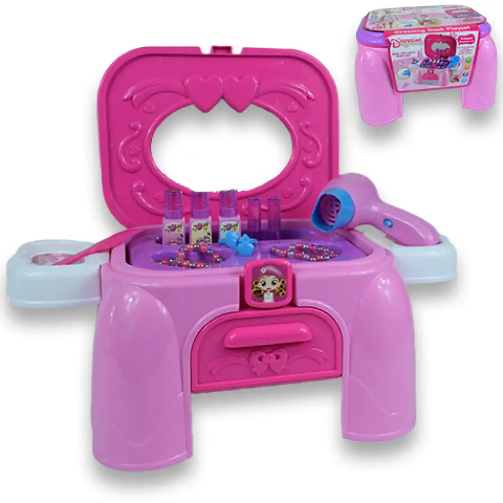 imagen de Mesa de belleza portátil con asiento, joyas y accesorios de belleza 1