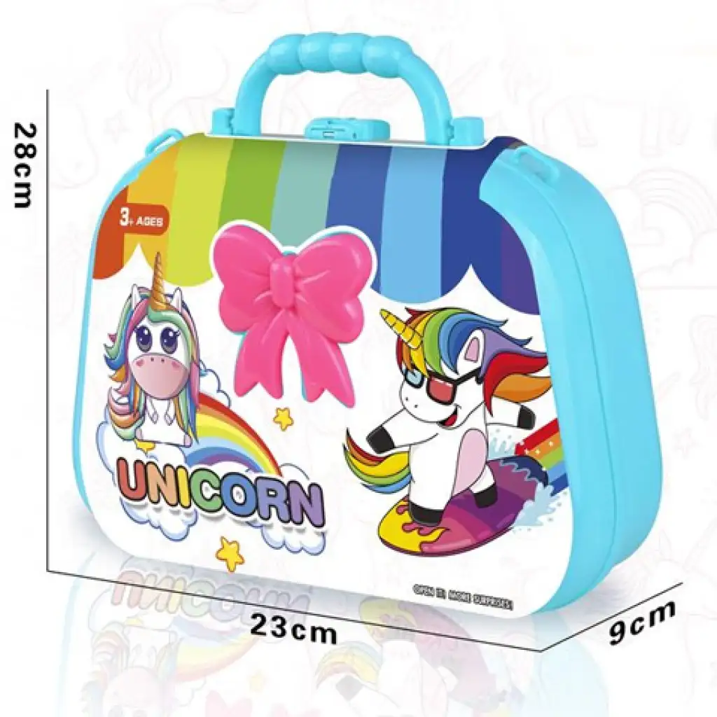 imagen de Mesa de tocador rosa con unicornio y accesorios 23x28x9cm 1