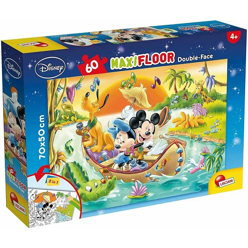 imagen de Mickey Mouse 2 en 1 60 piezas maxi puzzle y colorear 70x50cm - Lisciani 1