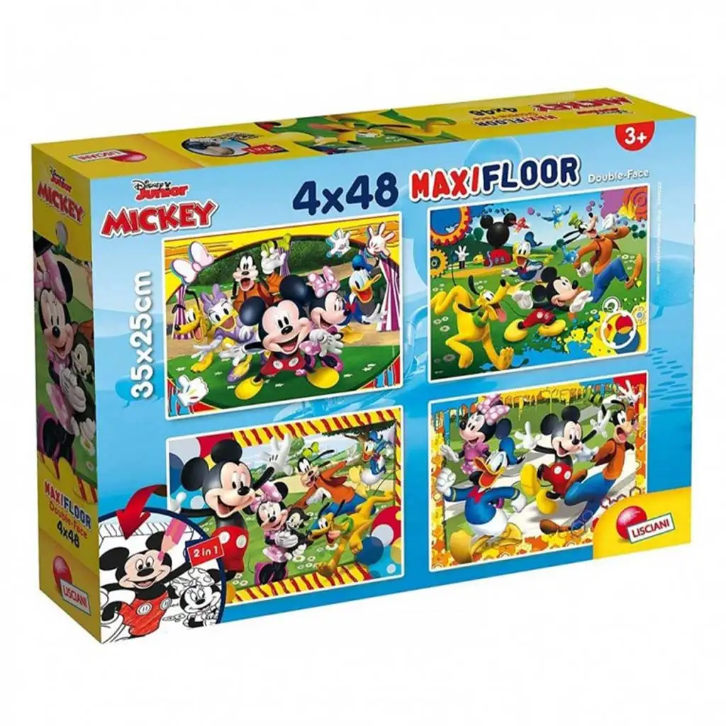 imagen de Mickey Mouse 2 en 1 maxi puzzle y libro para colorear 35x25cm - Lisciani 1