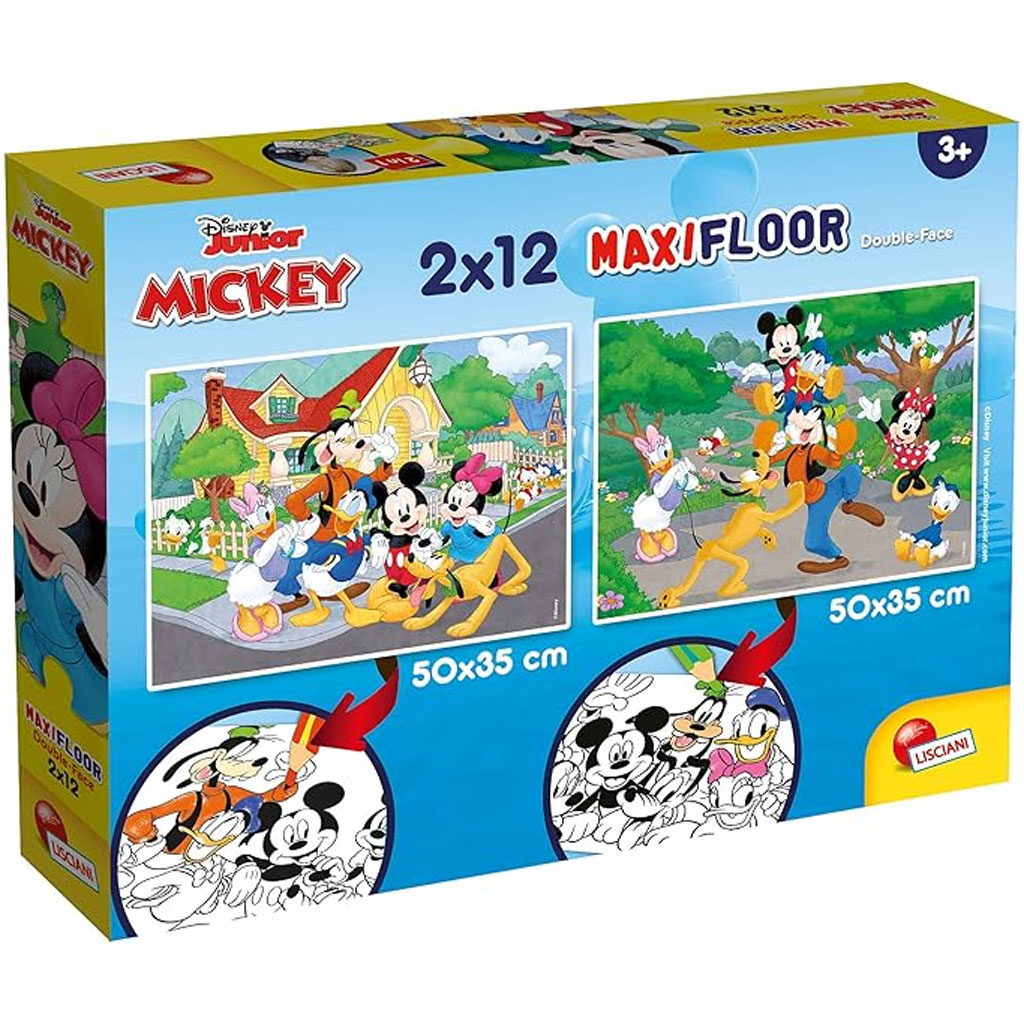 imagen de Mickey Mouse 2 en 1 puzzle maxi de 2x12 piezas y colorear - Lisciani 1