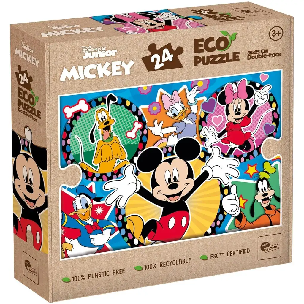 imagen de Mickey Mouse y sus amigos 2 en 1 24 piezas Eco mini puzzle y colorear 35x25cm - Lisciani 1