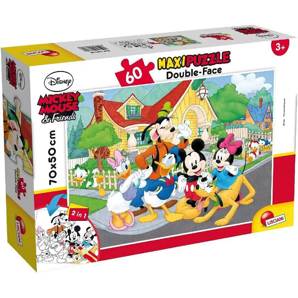 imagen de Mickey Mouse y sus amigos 2 en 1 60 piezas maxi puzzle y colorear 70x50cm - Lisciani 1