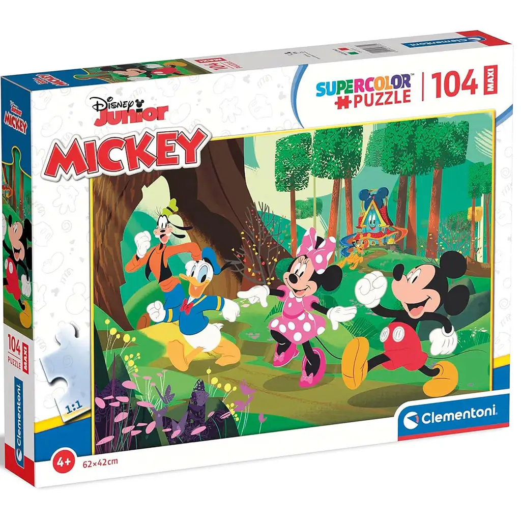 imagen de Mickey Mouse y sus amigos en una aventura en el bosque puzzle maxi supercolor de 104 piezas - Clementoni 1