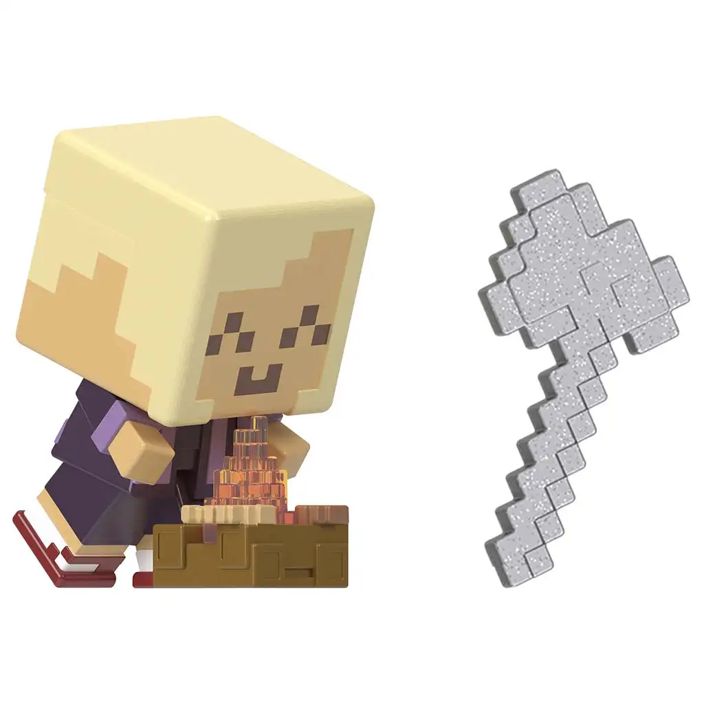 imagen de Minecraft: Revelar minifigura de marinero rubio dorado en caja en forma de espada amarilla - Mattel 3