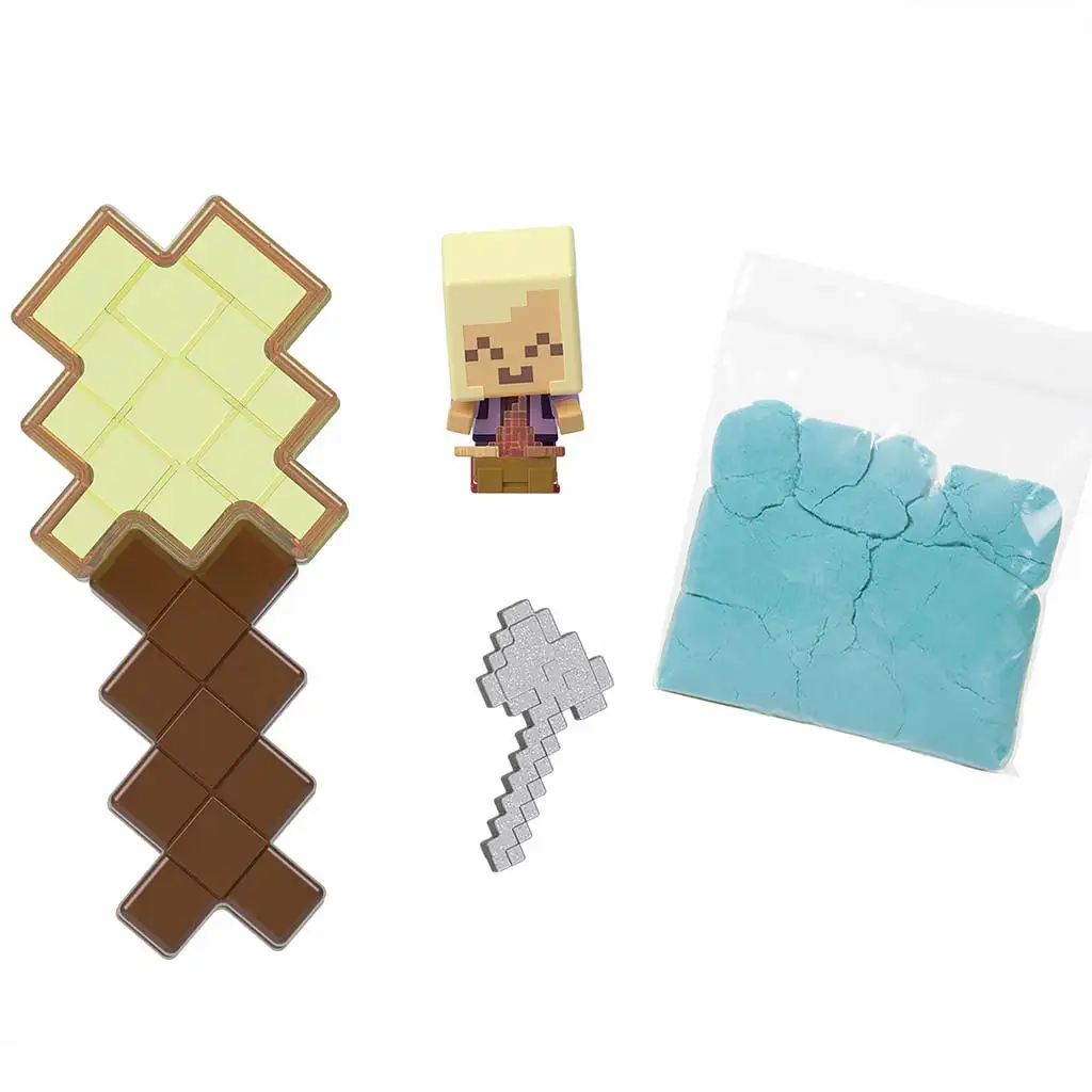 imagen de Minecraft: Revelar minifigura de marinero rubio dorado en caja en forma de espada amarilla - Mattel 6