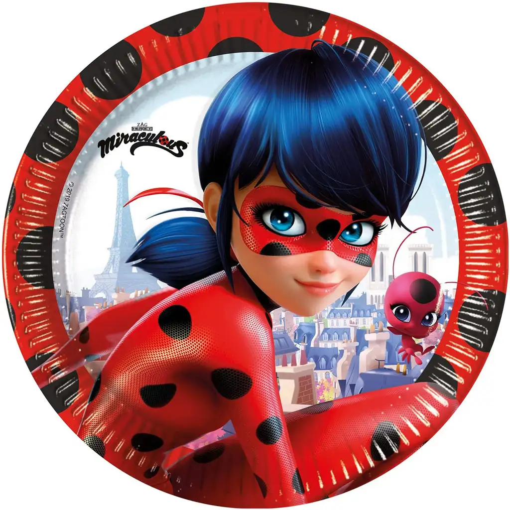 imagen de Miraculous: Platos de papel de Ladybug y Cat Noir, set de 8 unidades de 23 cm 1