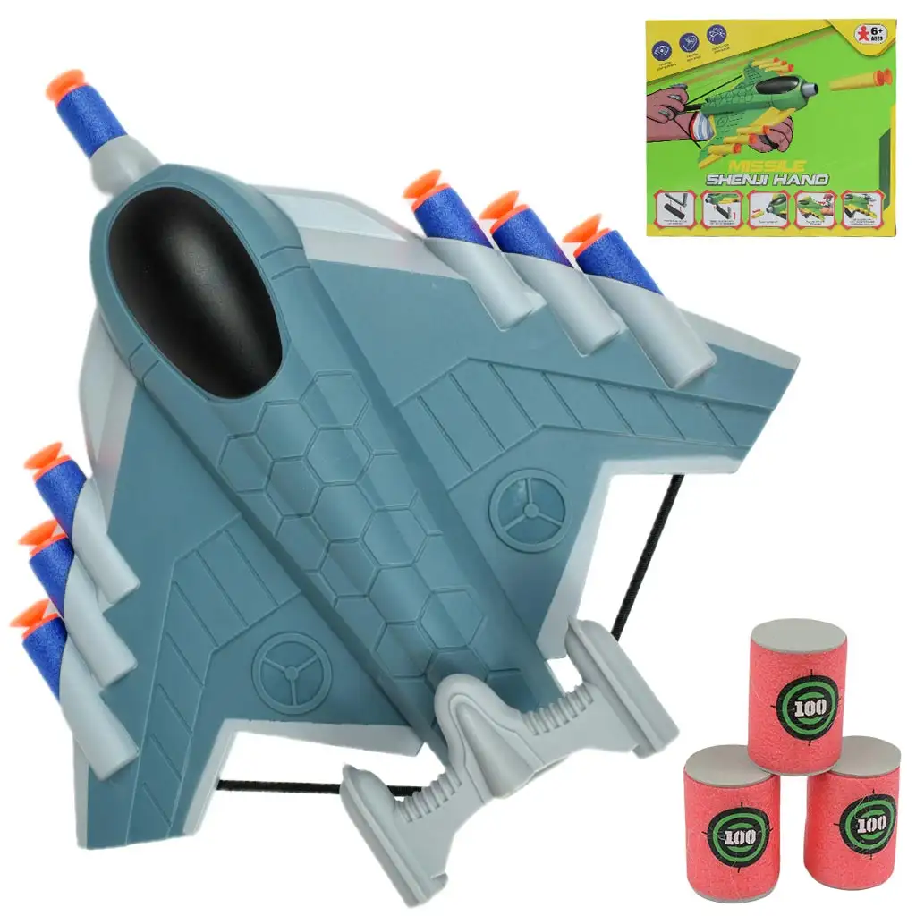 imagen de Missile Hand: Arma lanzadora de esponja en forma de avión con proyectiles y objetivos 23cm 1
