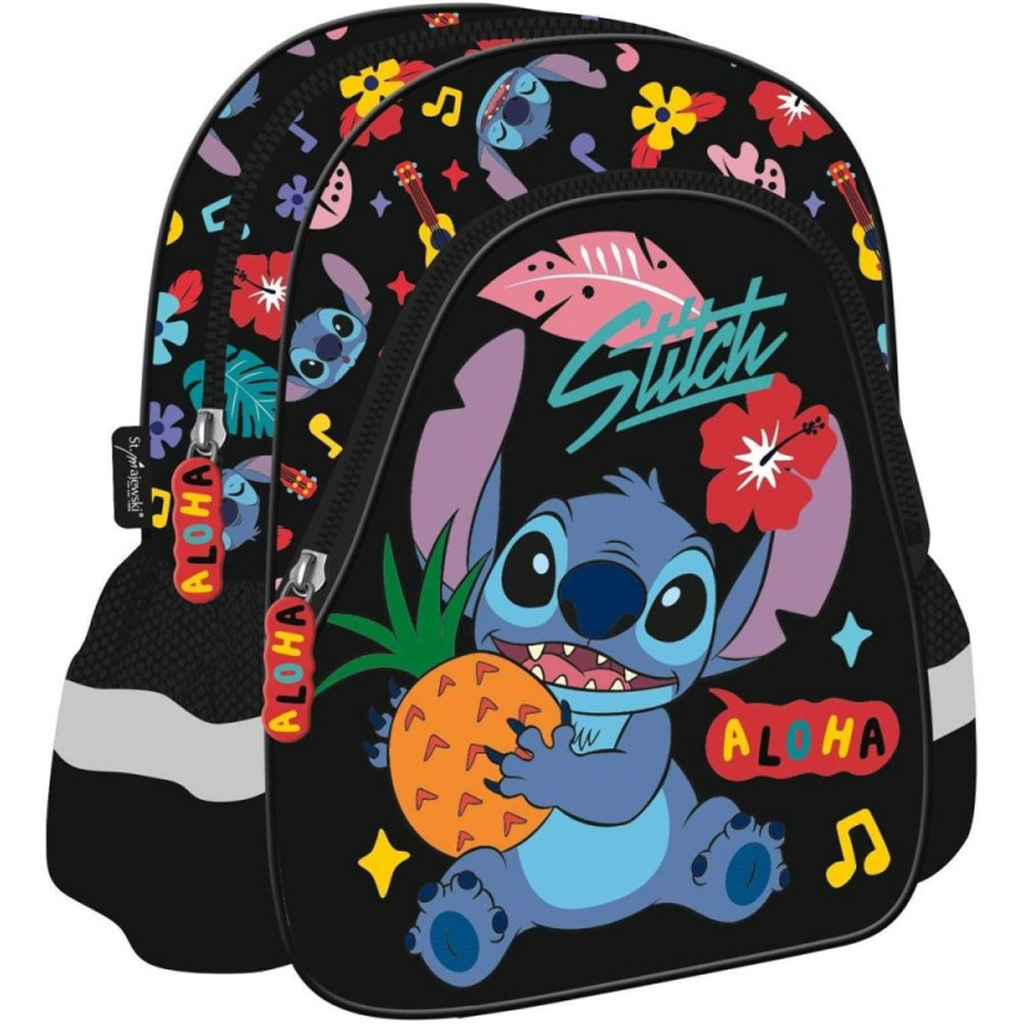 imagen de Mochila de jardín de infantes negra Disney Stitch Aloha 29x22x9 cm 1
