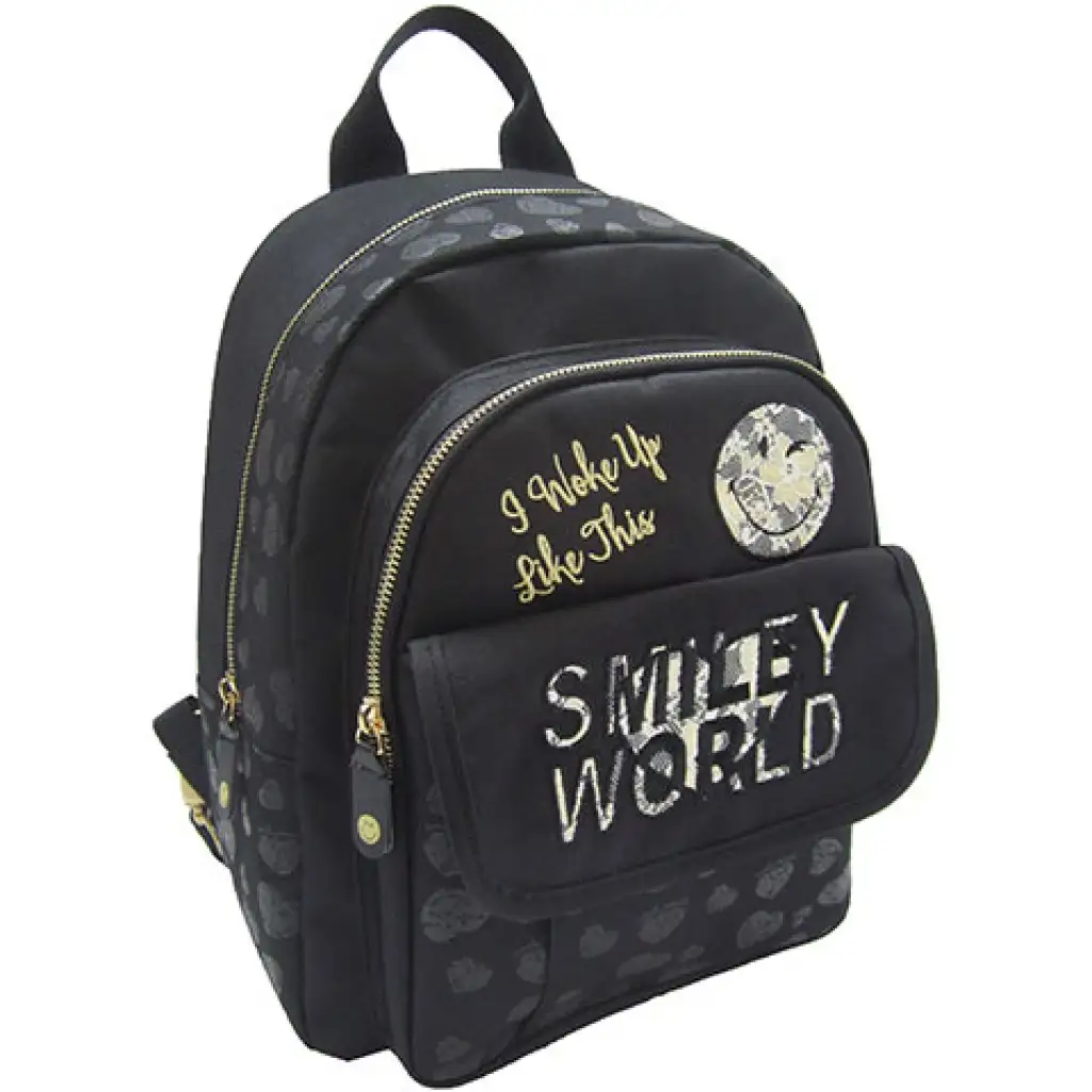 imagen de Mochila de moda negra Smiley World, mochila escolar 26x34x17 cm 1