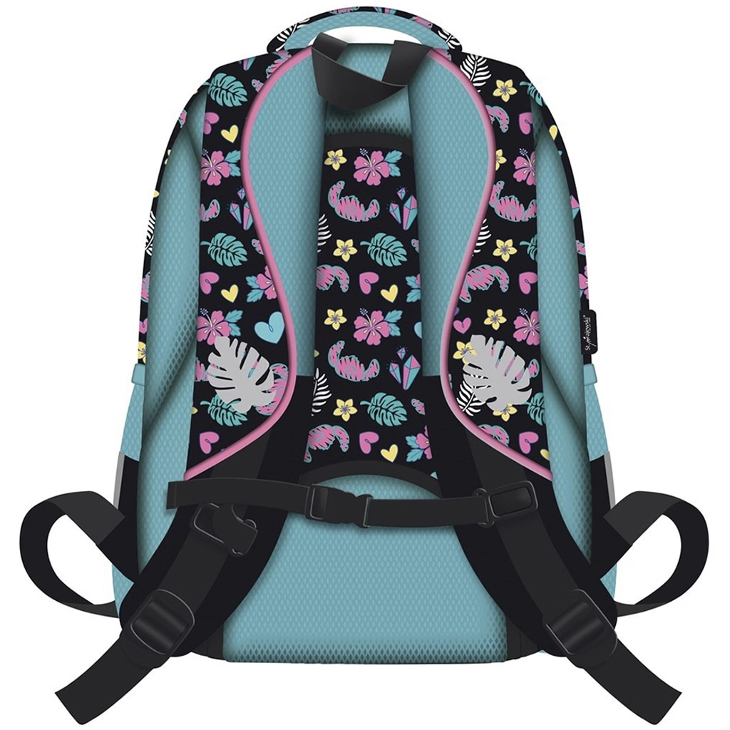 imagen de Mochila escolar de 4 compartimentos con estampado de Disney Stitch, mochila azul con pompón BPL58 40x29x19 cm 2