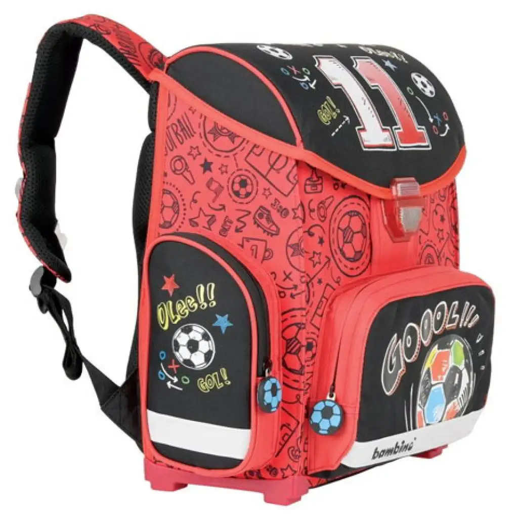 imagen de Mochila escolar ergonómica de fútbol negra-roja, mochila 36x27x14cm - Bambino 4