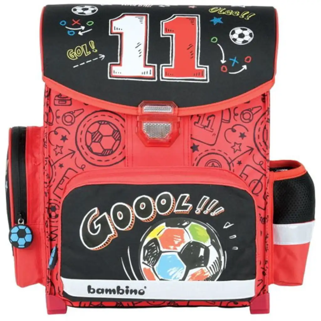imagen de Mochila escolar ergonómica de fútbol negra-roja, mochila 36x27x14cm - Bambino 1