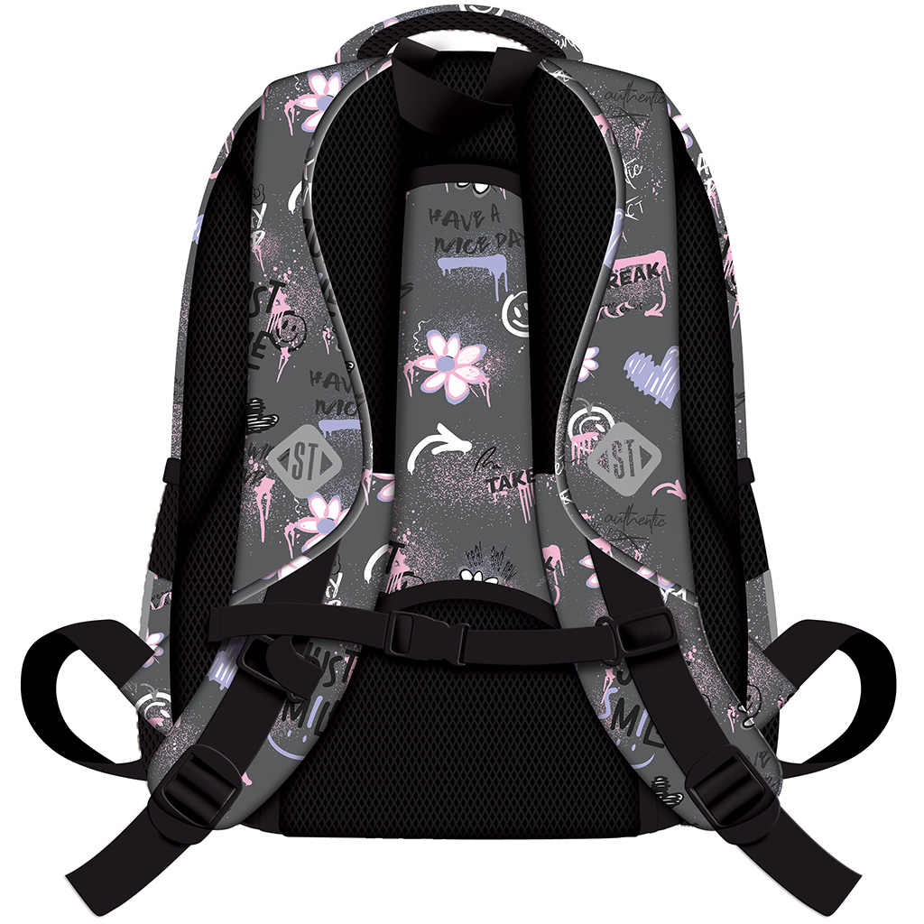 imagen de Mochila escolar gris con la inscripción St.Right Good Vibes, mochila BP58 40x28x18cm 2