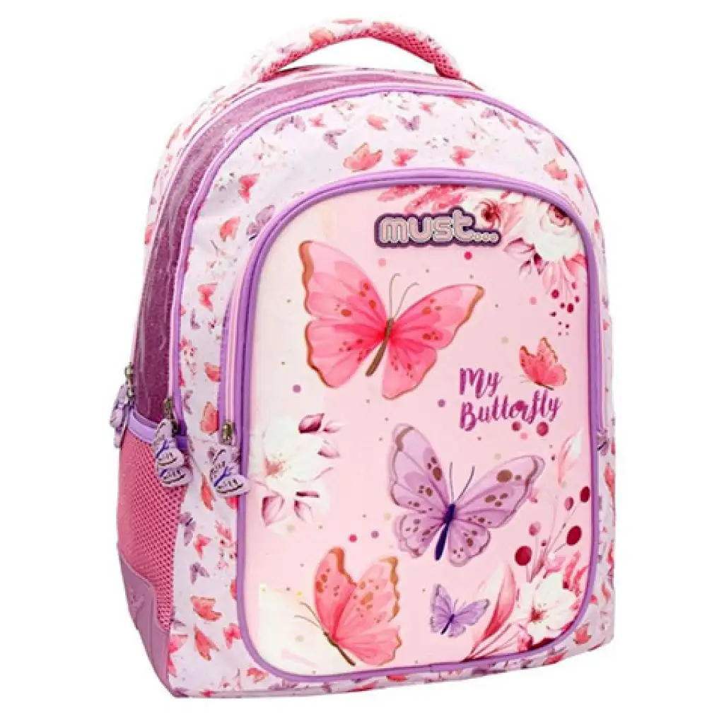imagen de Mochila escolar Must Mariposa 3 compartimentos 3D, mochila 32x18x43cm 1