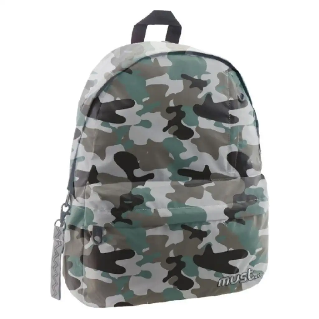imagen de Mochila escolar Must Reflective Army con estampado de camuflaje reflectante 42x32x17cm 1