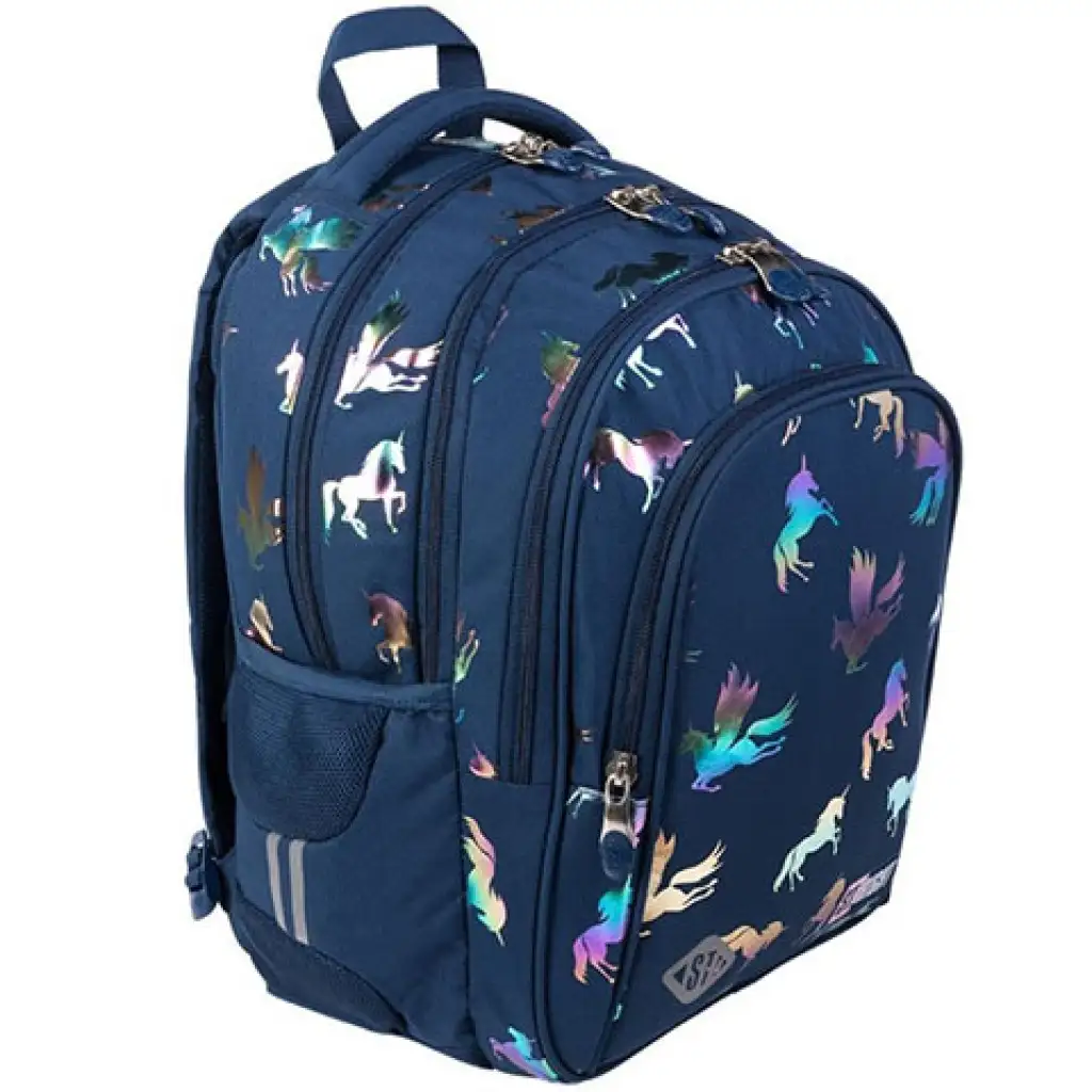 imagen de Mochila escolar St.Right Holo Unicorns de cuatro compartimentos 43x32x21cm 1