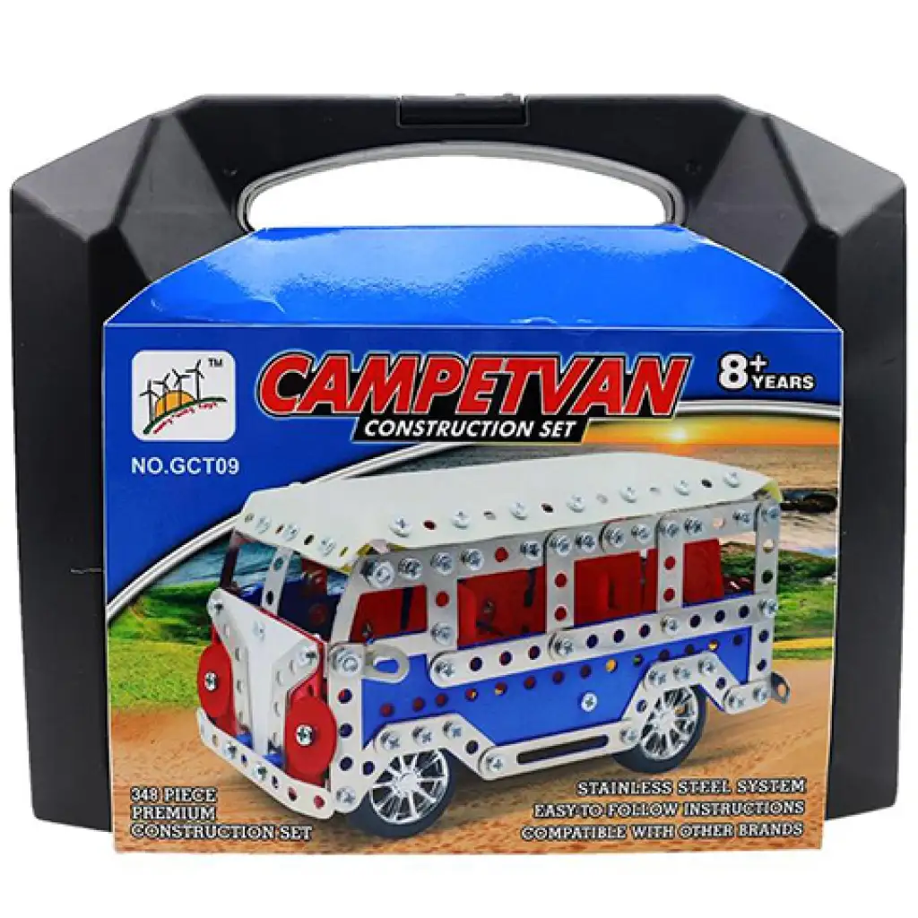 imagen de Modelo de autobús Campervan de juguete de metal en set de 348 piezas con maletín 1