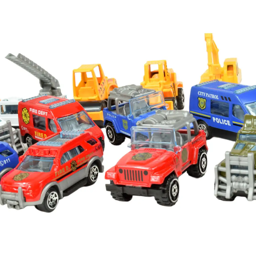 imagen de Modelo de coche: Set de vehículos de servicio público de 16 piezas, de rescate, bomberos, militares y maquinaria 10