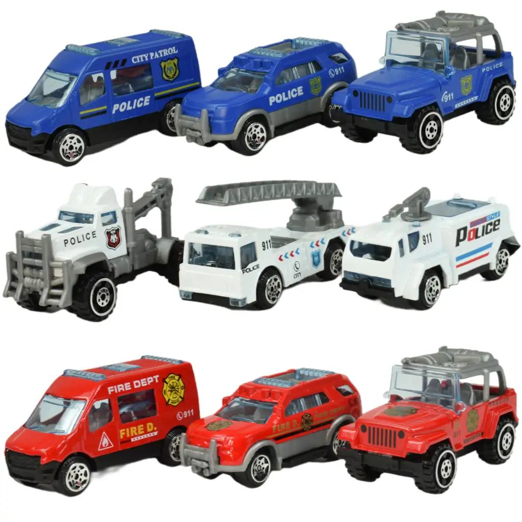 imagen de Modelo de coche: Set de vehículos de servicio público de 16 piezas, de rescate, bomberos, militares y maquinaria 7