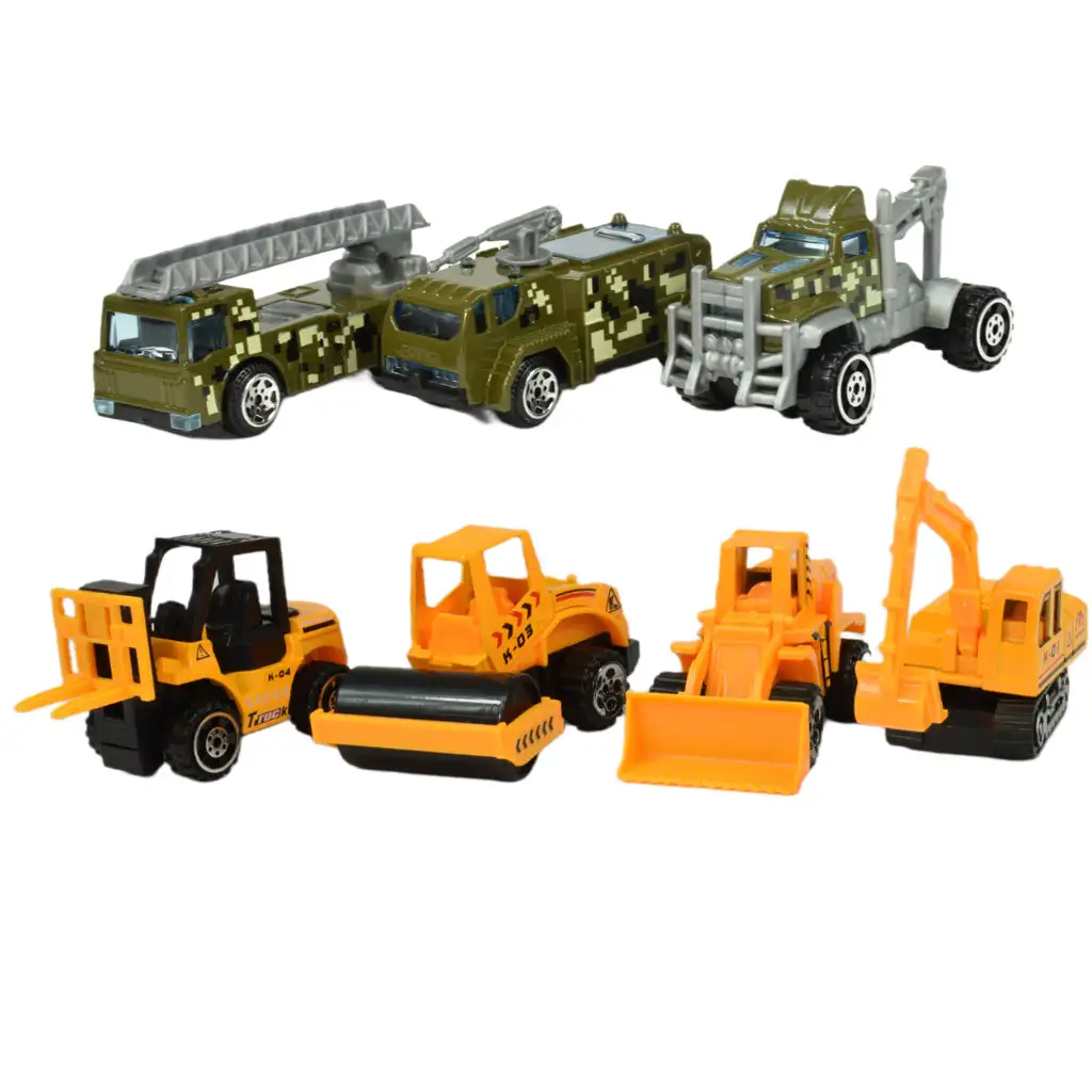 imagen de Modelo de coche: Set de vehículos de servicio público de 16 piezas, de rescate, bomberos, militares y maquinaria 8