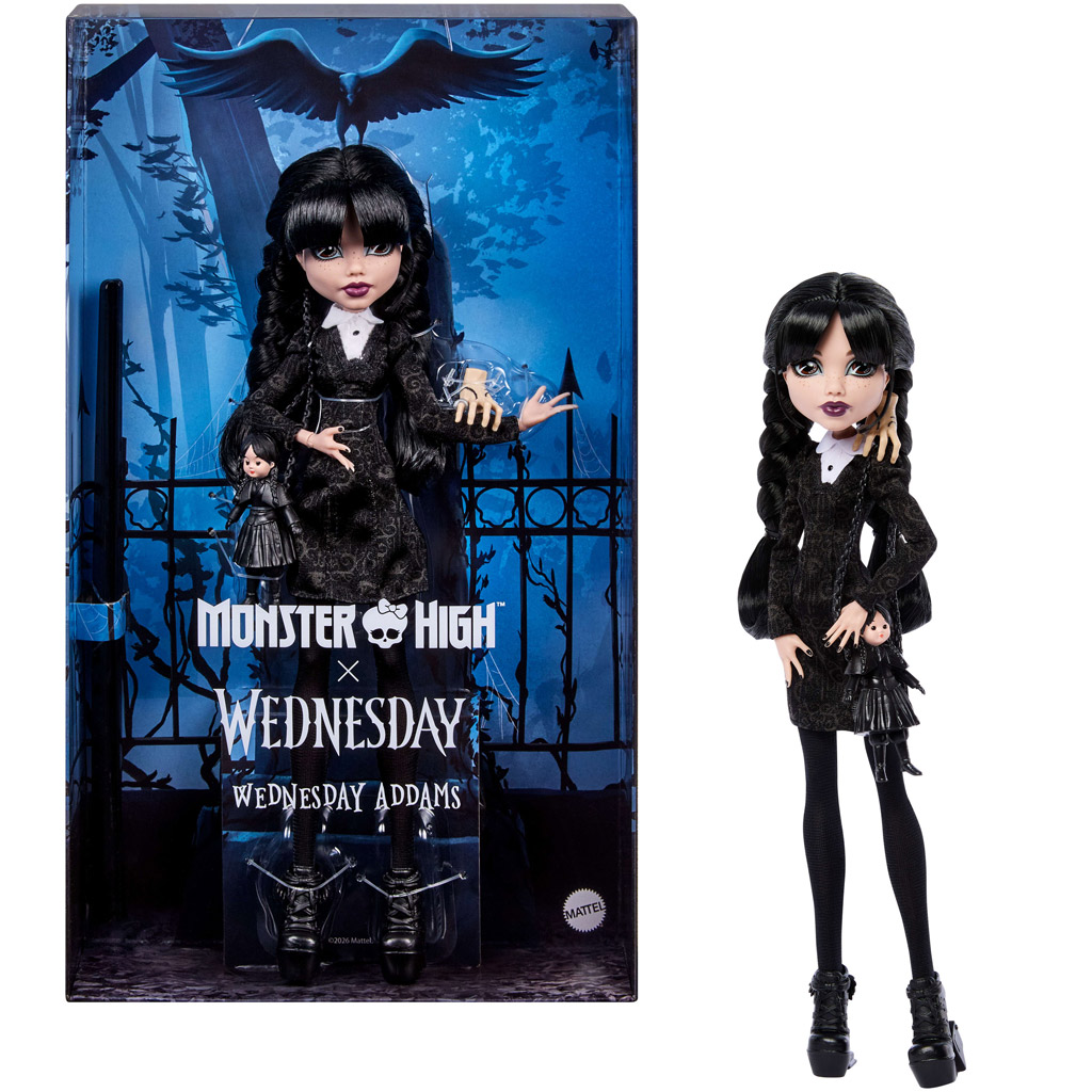 imagen de Monster High x Wednesday – Muñeca de Wednesday Addams con accesorios – Mattel 1