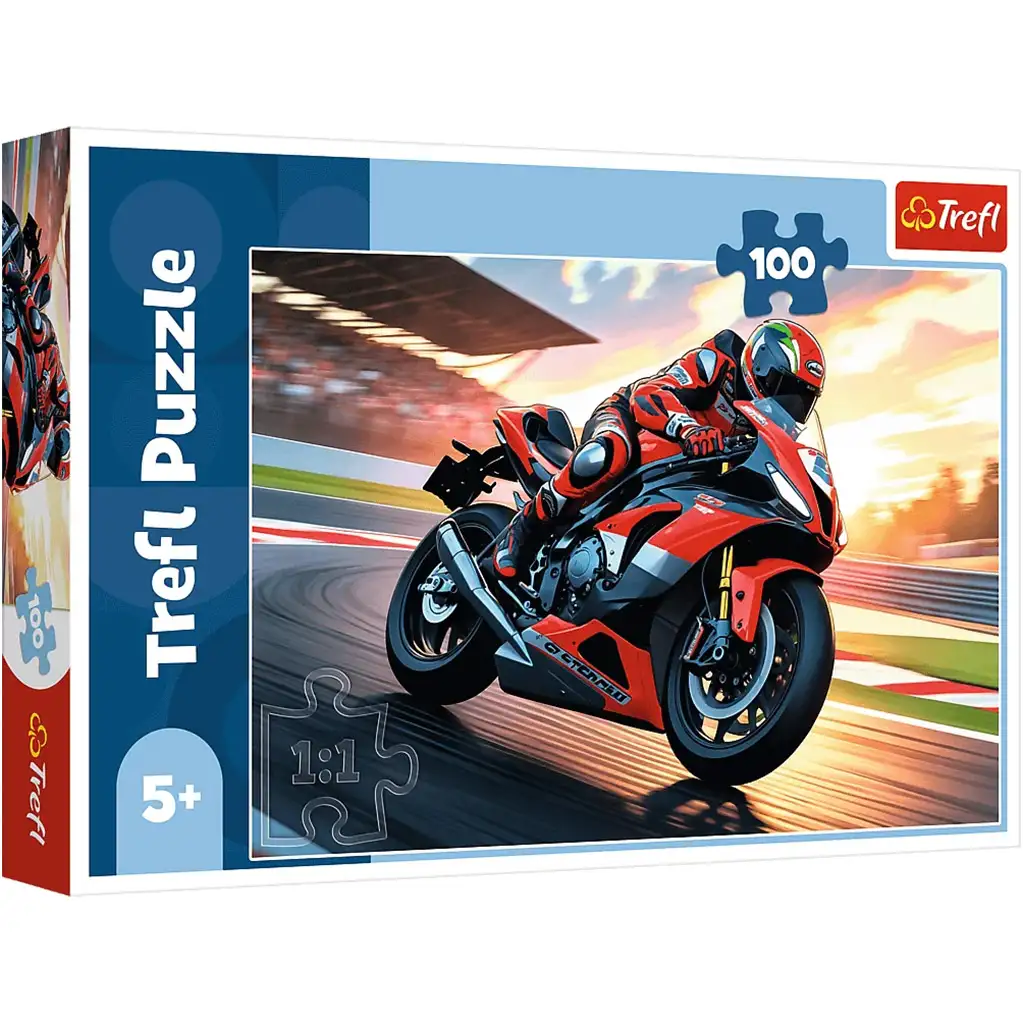 imagen de Motocicleta de competición en la pista rompecabezas de 100 piezas - Trefl 1