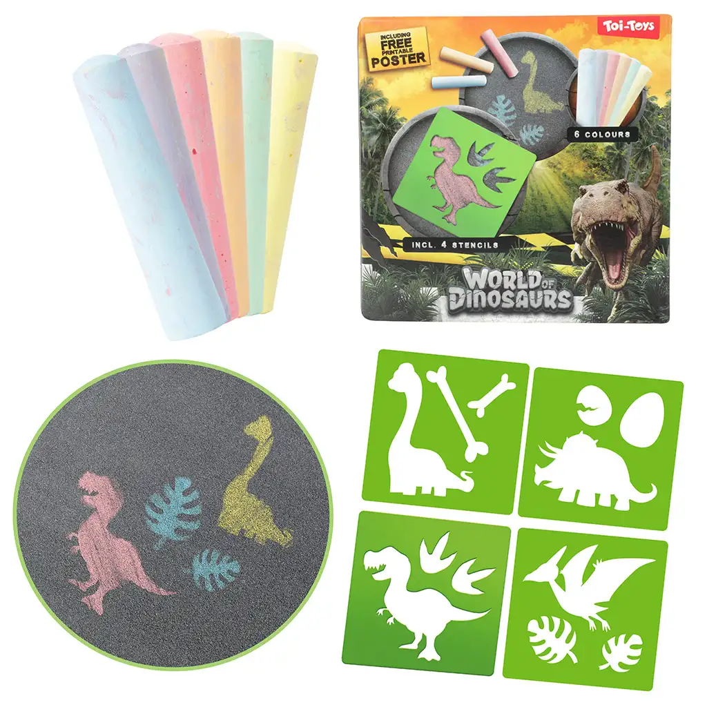imagen de Mundo de Dinosaurios: Set de tiza de asfalto con plantillas de dinosaurios 1