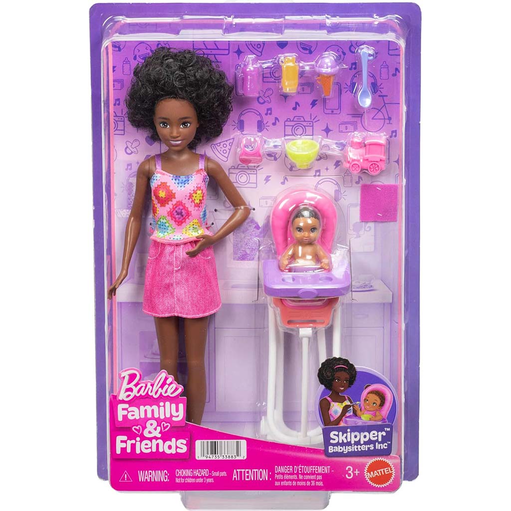 imagen de Muñeca Barbie con vestido rosa - set de juego de niñera - Mattel 1