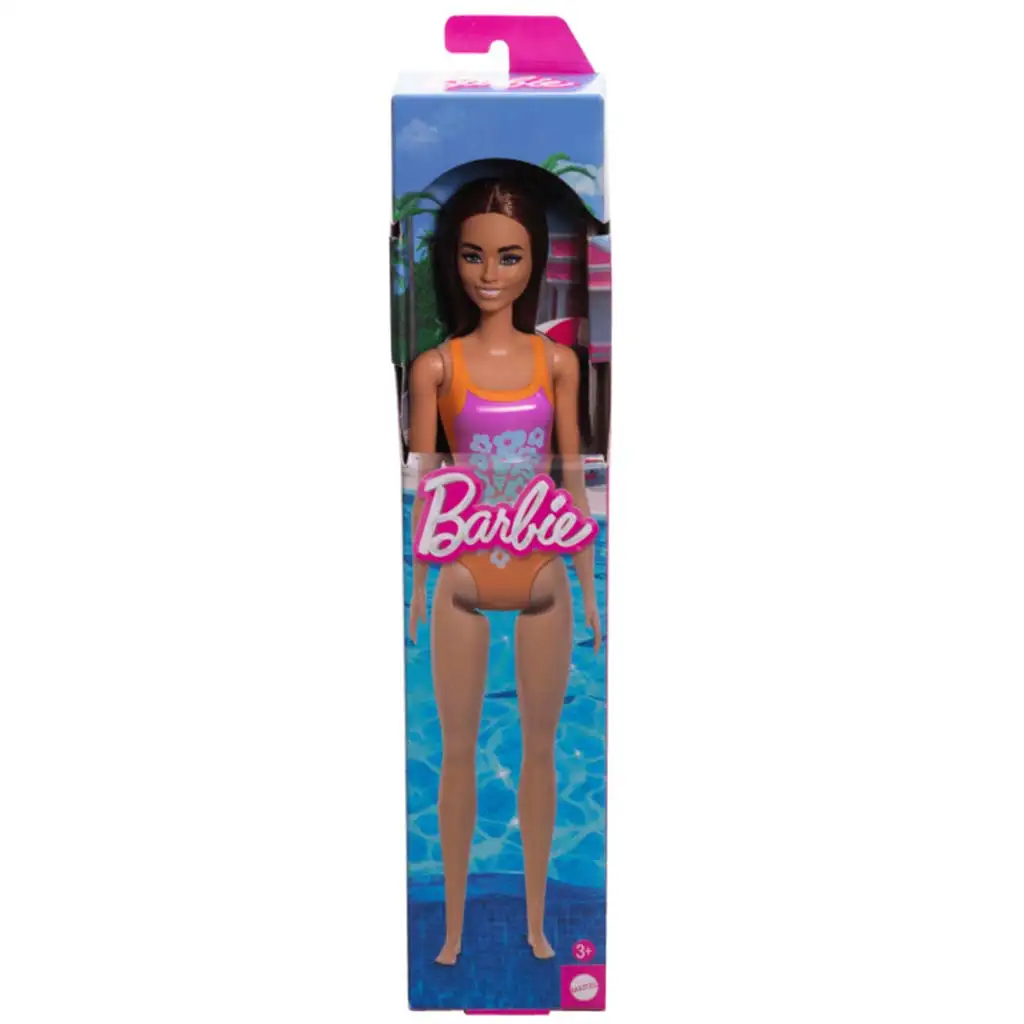 imagen de Muñeca Barbie Playa de color lila, con traje de baño estampado - Mattel 1