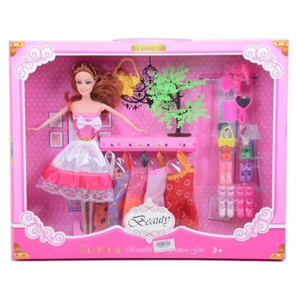 imagen de Muñeca Betty vestible con planta ornamental, prendas y accesorios de moda 28cm 1