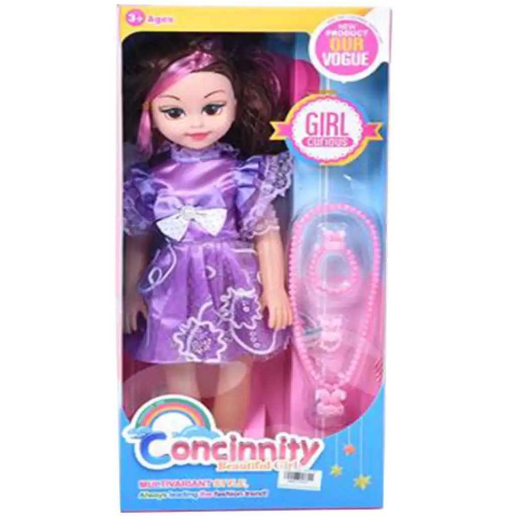 imagen de Muñeca de moda con vestido morado, joyas y efectos de sonido de 46cm 1