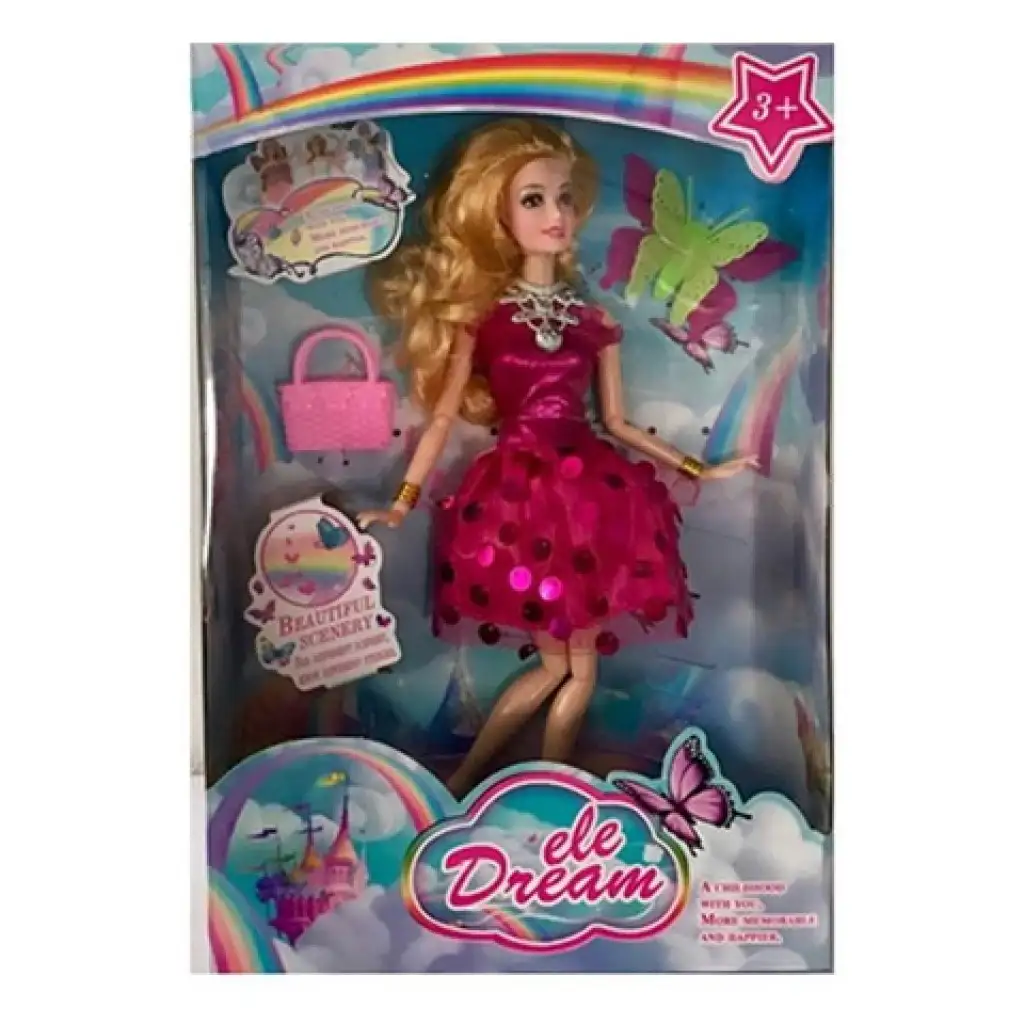 imagen de Muñeca de moda Dream Girl en vestido de cóctel rosa con accesorios 29cm 1