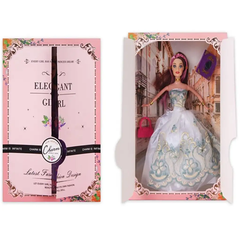 imagen de Muñeca de moda elegante con accesorios en vestido blanco de 30 cm 1