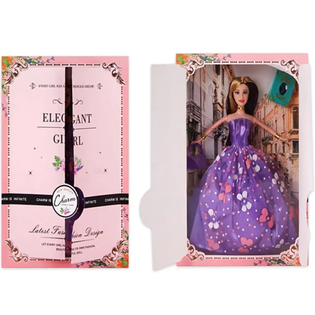 imagen de Muñeca de Moda Elegante con Accesorios en Vestido Morado de 30cm 1