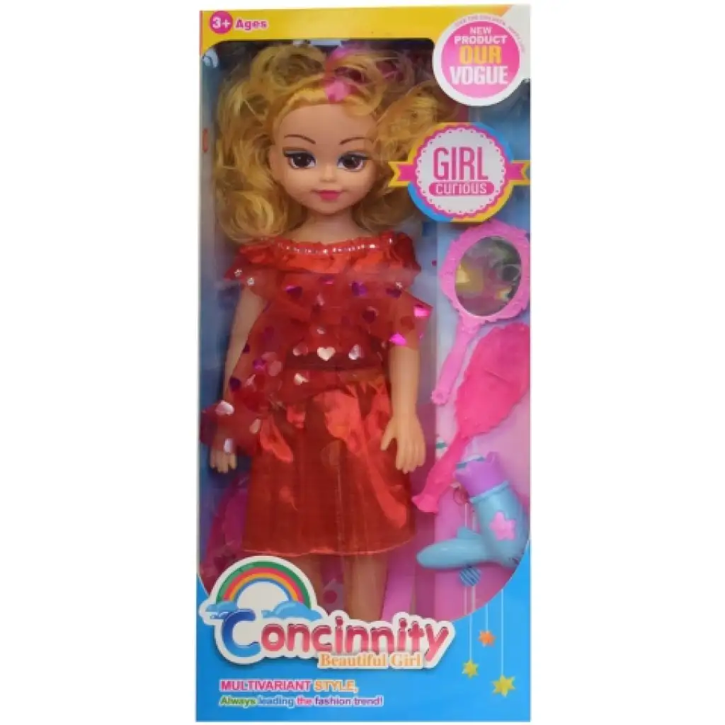 imagen de Muñeca de moda en vestido rojo o azul con peine y efectos de sonido 46cm 2