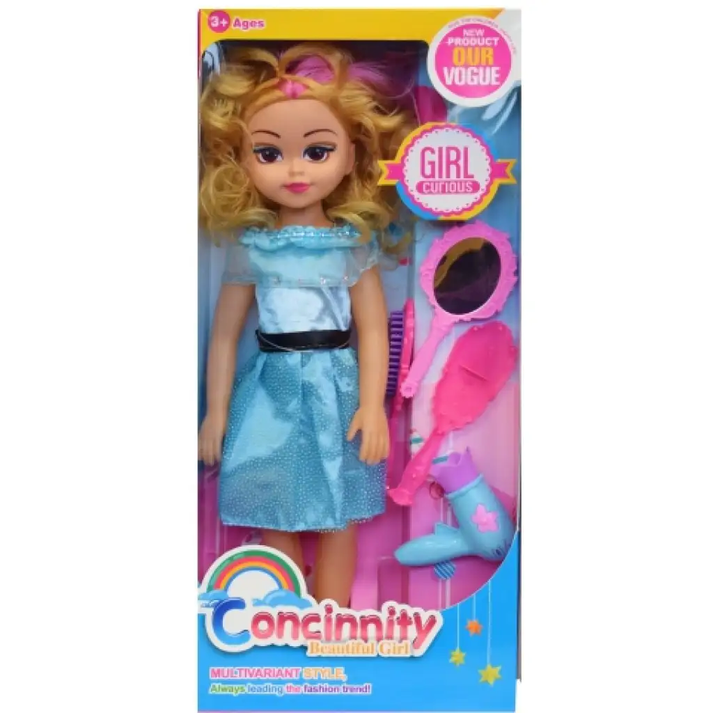 imagen de Muñeca de moda en vestido rojo o azul con peine y efectos de sonido 46cm 3