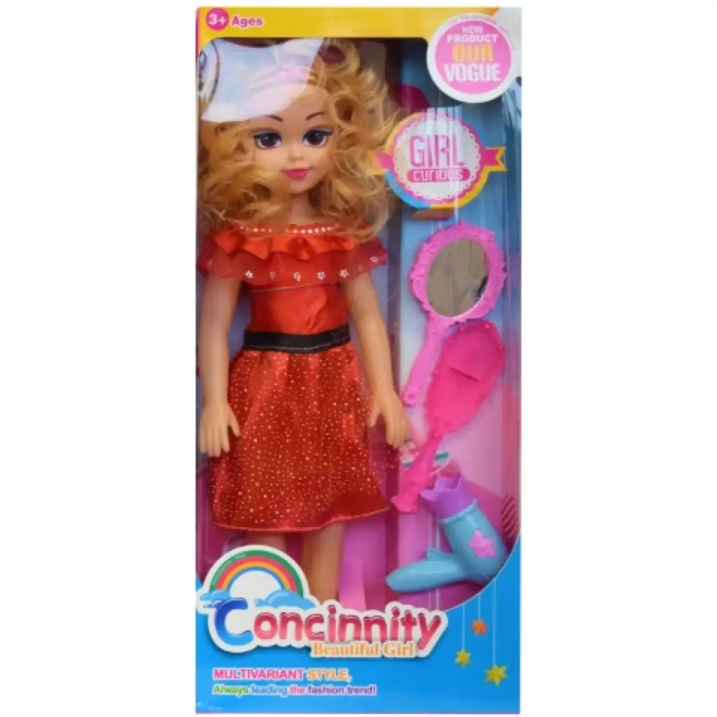 imagen de Muñeca de moda en vestido rojo o azul con peine y efectos de sonido 46cm 4