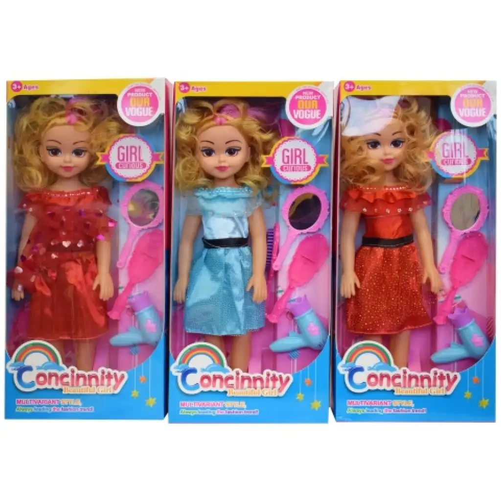 imagen de Muñeca de moda en vestido rojo o azul con peine y efectos de sonido 46cm 1