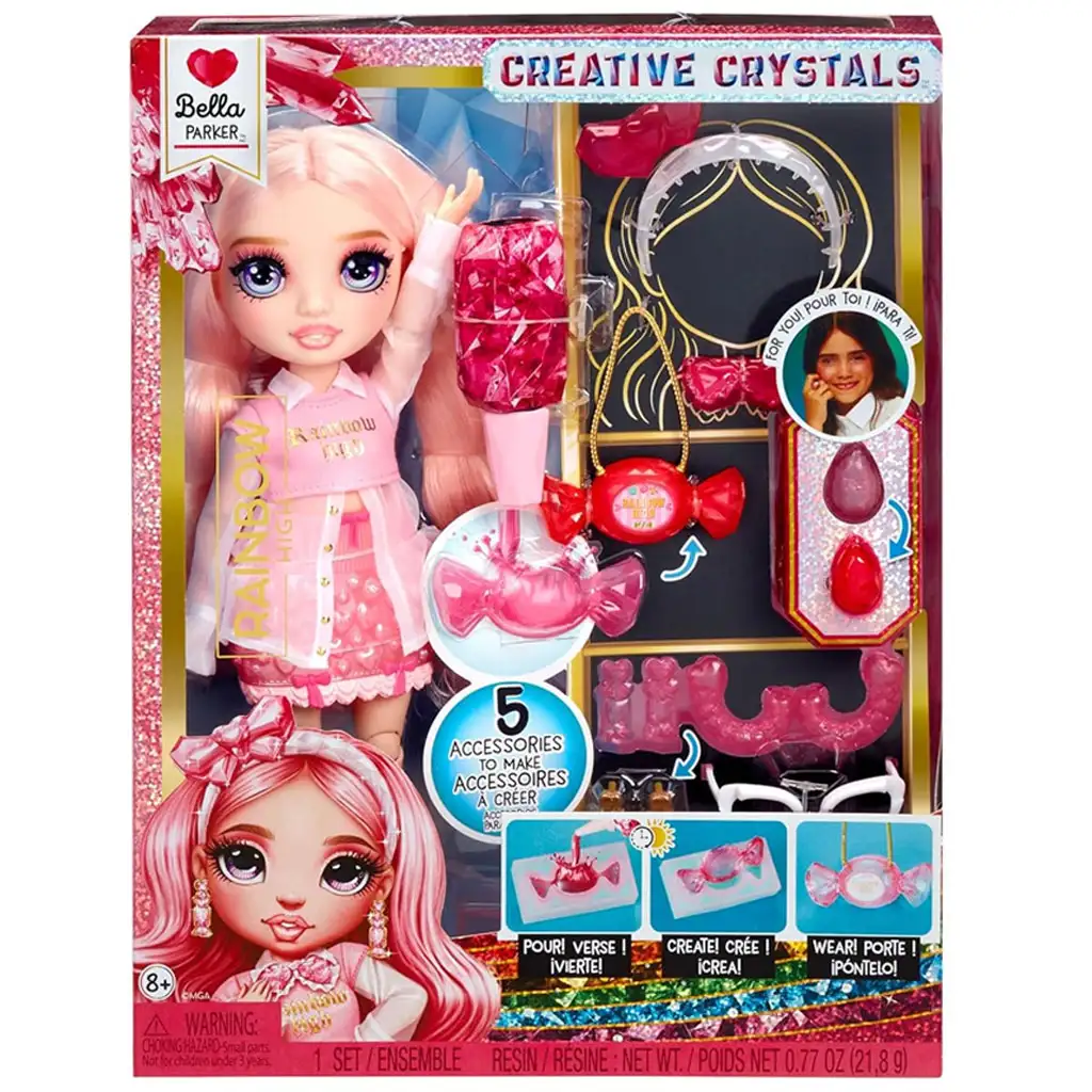 imagen de Muñeca de moda Rainbow Crystal Bella con accesorios para hacer tú mismo 1