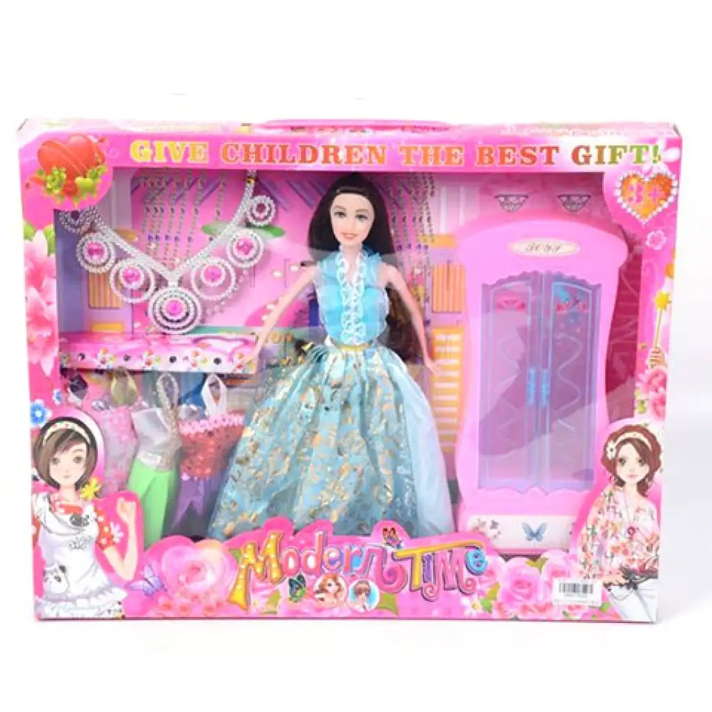 imagen de Muñeca princesa con vestido, collar y accesorios de 30 cm 1