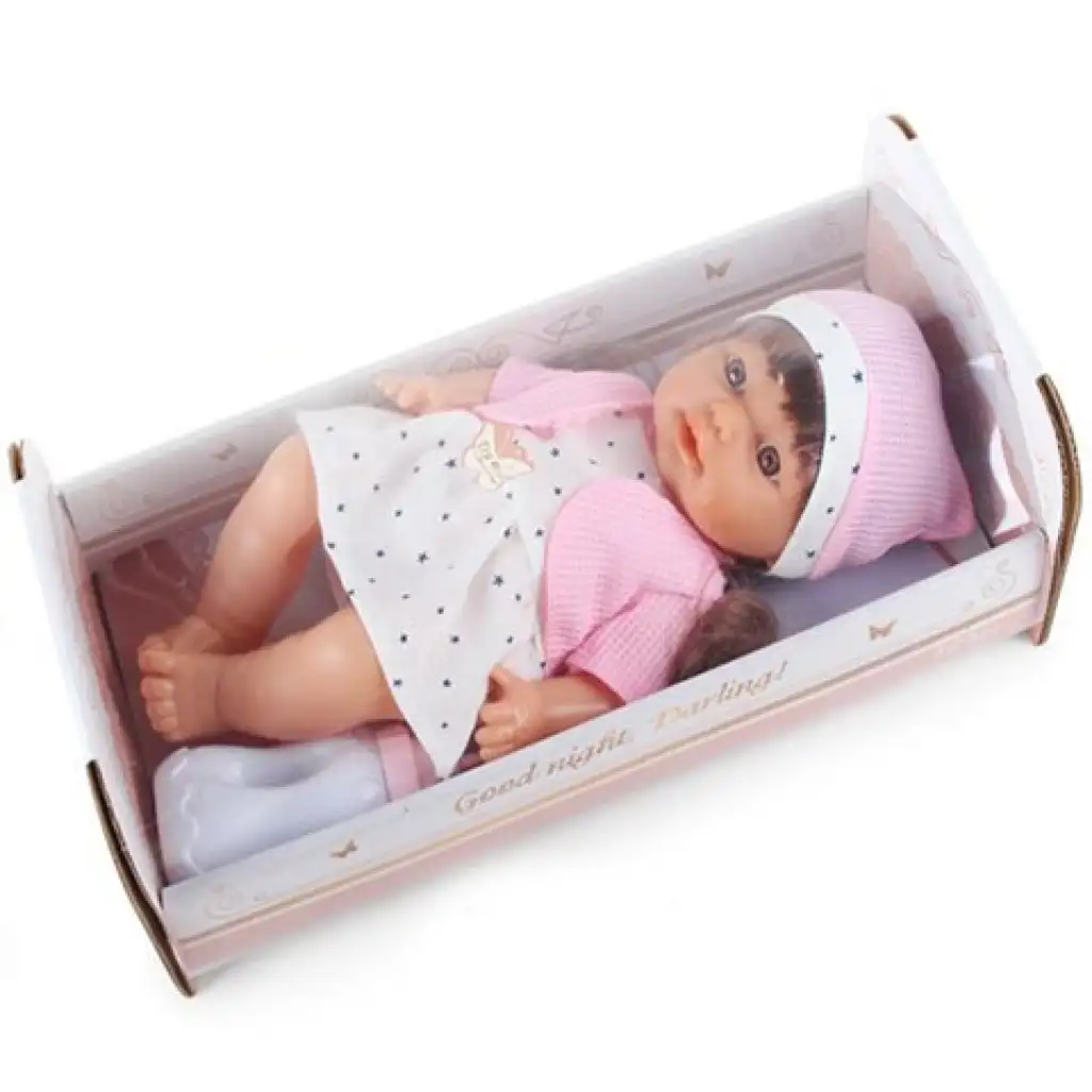 imagen de Muñeca que hace pipí con ropa estrellada y cuna de 30cm 2